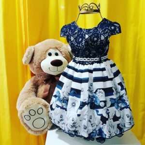 VESTIDO DE FESTA – MARINHO LISTRADO – TAM.8