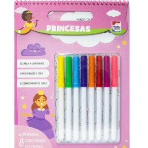 LIVRO MUNDO COLORIDO PRINCESAS C/ 8 CANETINHAS